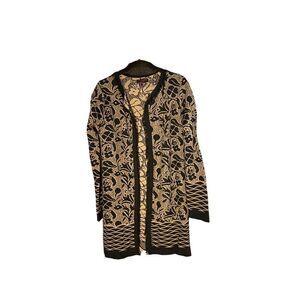 Gottardi collection, women’s black and tan open front cardigan, size medium